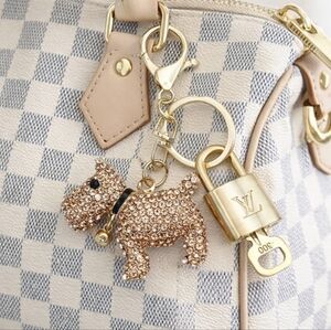 Authentic Louis Vuitton Lock & Key with Unbranded Puppy Charm, Keychain 031226